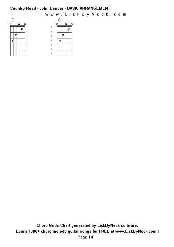 Chord Grids Chart of chord melody fingerstyle guitar song-Country Road - John Denver - BASIC ARRANGEMENT,generated by LickByNeck software.